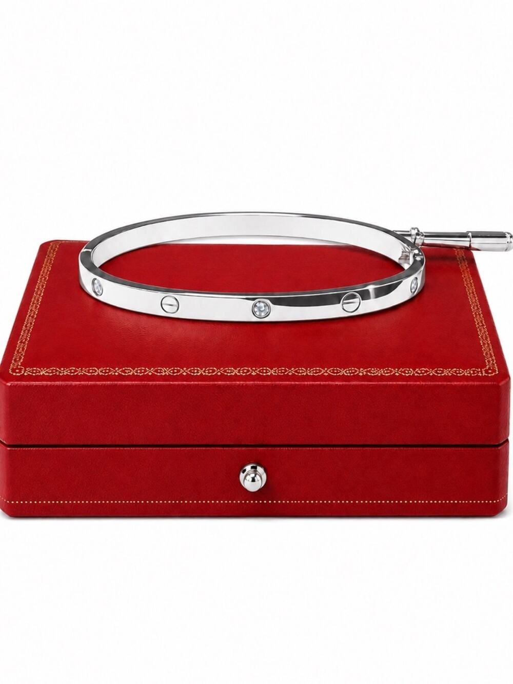 Stamped Love Platinum Silver Thin Version Bangle Bracelet with Stones